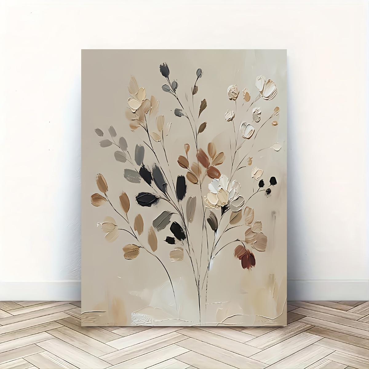 artikel foto 2D Plat, 1 st Moderne Minimalistische Abstracte Verticale Bloemen Canvas Schilderij - Frameloos Neutraal Beige Geschikt voor Woonkamer, Slaapkamer, Keuken, Badkamer Wanddecoratie - Dikke Zachte Poster voor Smalle Gangen, Neutraal Beige Botanisch Cadeau