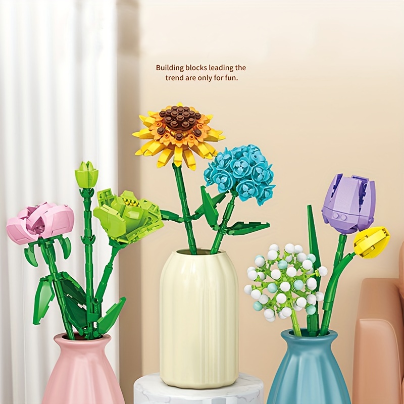 DIY Building Block Flower Bouquet Kit - 12 Models Desk Decor Set