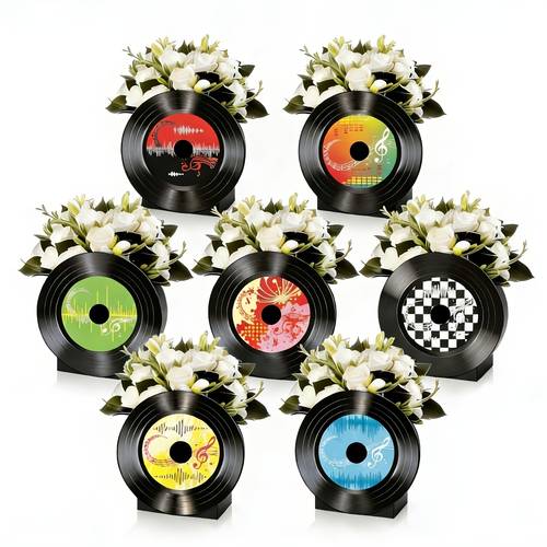 item picture 7 14 set 50s vinyl record flower box vintage music themed table centerpiece rock party decoration record centerpiece suitable for 1950s 80s 90 birthday parties flowers not included for christmas halloween