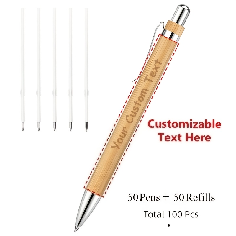 TEMU Set da 100 pezzi: 50 penne a sfera personalizzate in bamb羅 con 50 ricariche, penna in bamb羅 personalizzata per bomboniere di nozze e regali da