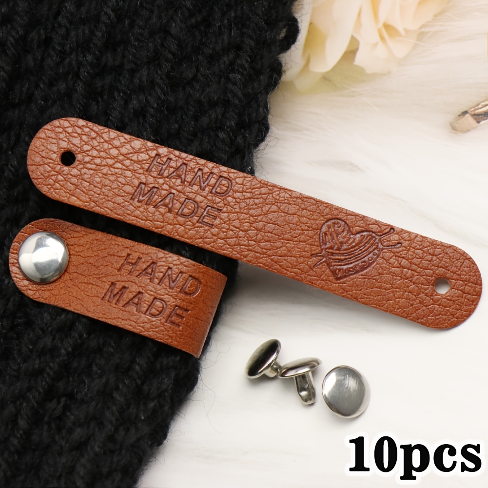 Image of [50pcs Heart-shaped Labels With Nails] Handmade Faux Leather Tags - Craft Labels For Knitting Projects, Wallets, Jeans, And Bags (single Color Of 10pcs)