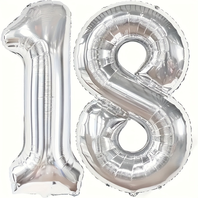 Image of Pack Of 2 Giant Silvery Number Balloons, 32 Inches With Silvery Numbers For 18th Birthday Party Decorations And Anniversary Celebration Supplies, Halloween Decorations, Christmas Decorations