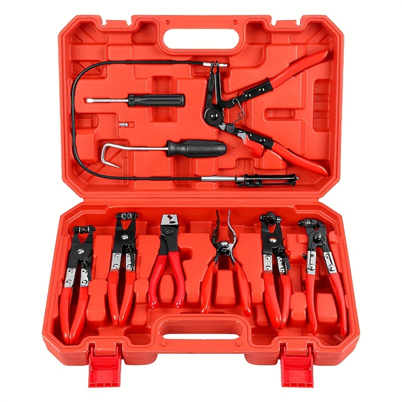 TEMU A Set Of 9 Hose Clamp Pliers, Featuring Long-handled Pliers For Automotive Use, Straight Throat Style Clamp Pliers, And Bent Wire Clip Pliers,