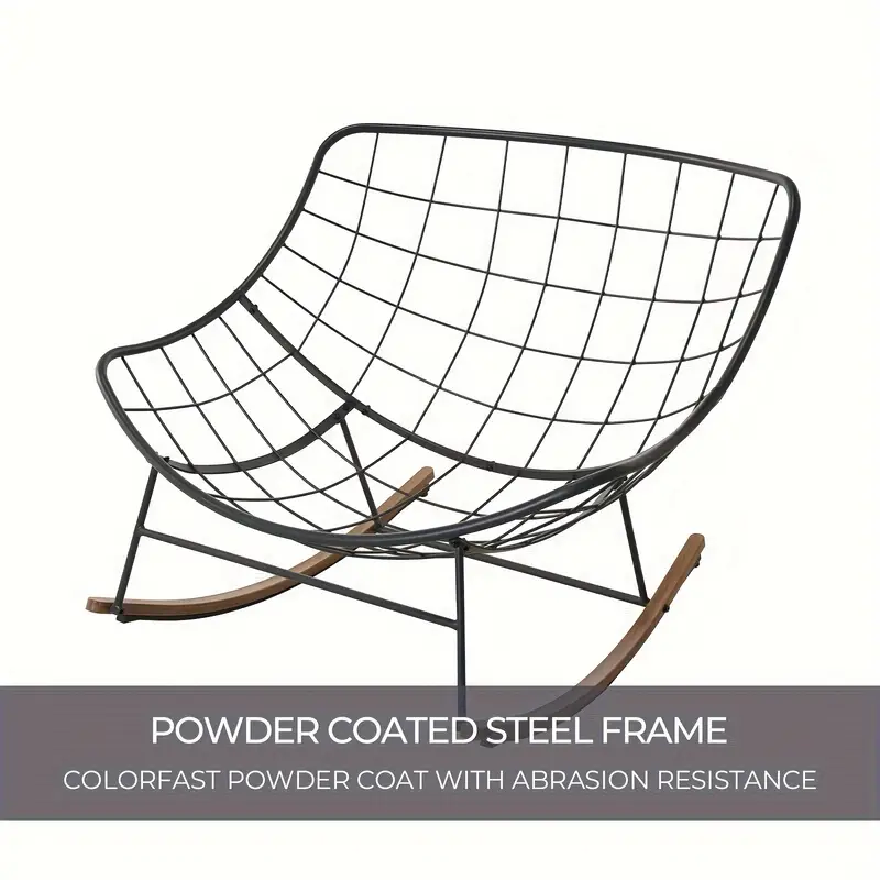 grey outdoor papasan rocking chair with cushion e coated metal frame uv and water resistant ideal for patio porch garden easy assembly tools recliner chair backyard details 6