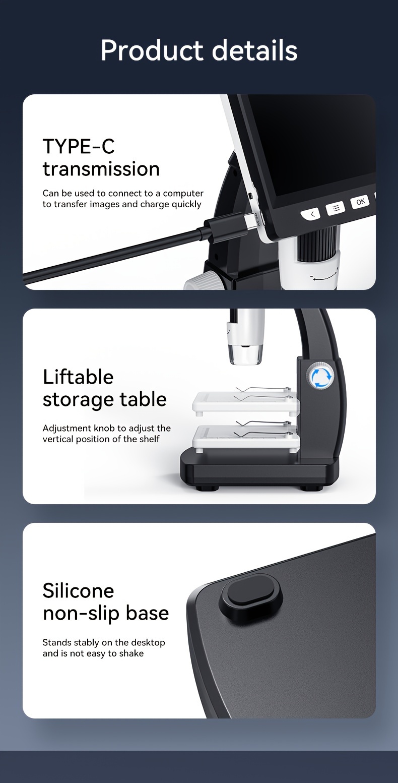 1000X Digitalmikroskop 8 LED Echtzeit-Rendering, Computermikroskop, Elektronen-Biologiemikroskop