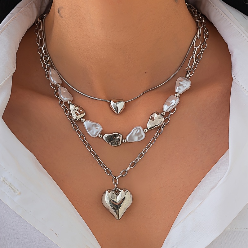 TEMU Ensemble de 3 avec pendentifs cœur élégants et romantiques en perle pour femmes, parfaits pour les et les banquets, polyvalents pour , cadeaux