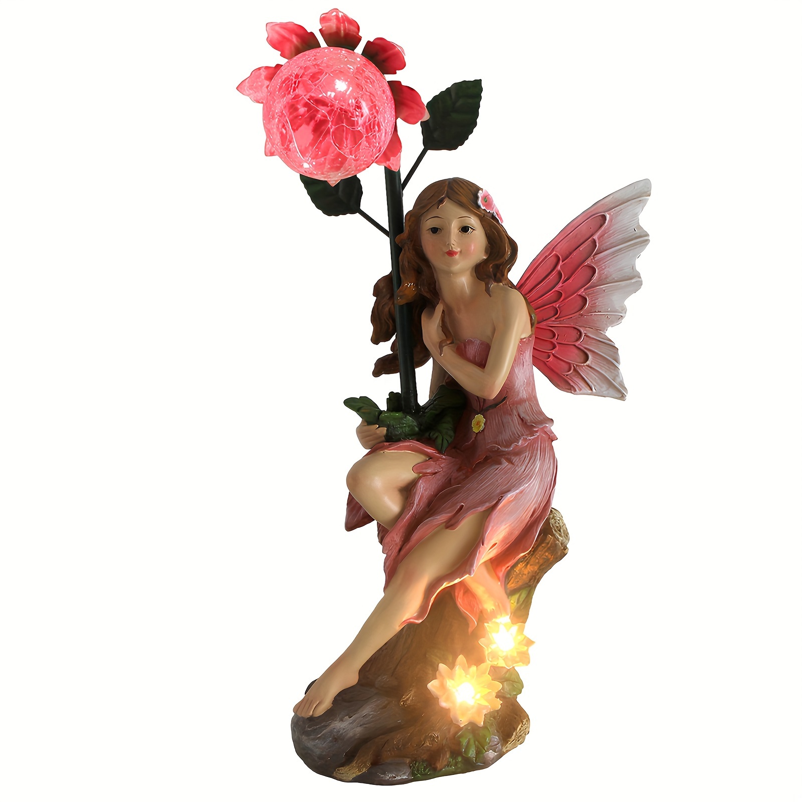 

13.8 Inches Garden Outdoor Statue, Flower Fairy Decor, Solar Powered Resin Figurine, Light Sculpture For Yard Lawn Patio Balcony Decoration, Color Changing, Housewarming Gift