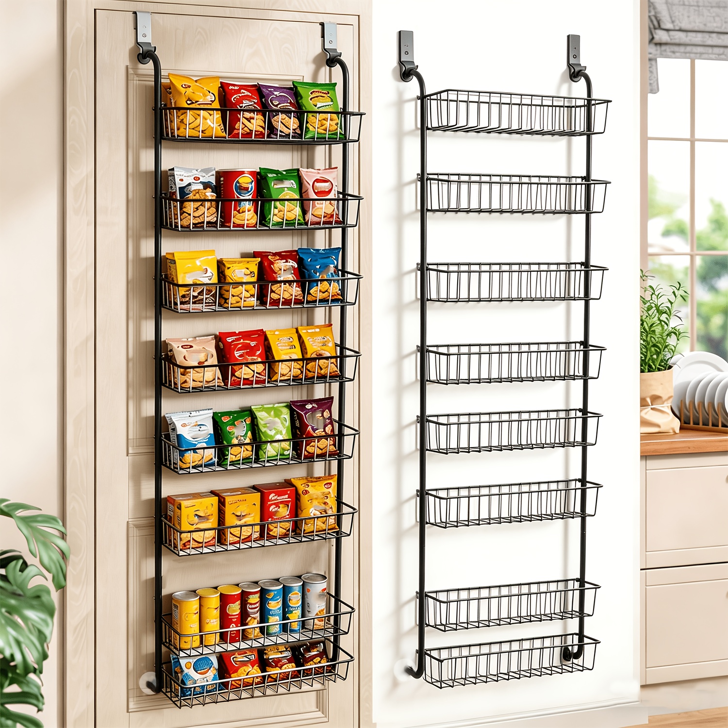 TEMU 8-tier And 6-tier, Over The Door Pantry Organizer, Metal Hanging Storage Shelf, Adjustable Baskets, Spice Rack, For Kitchen, Pantry, Laundry,