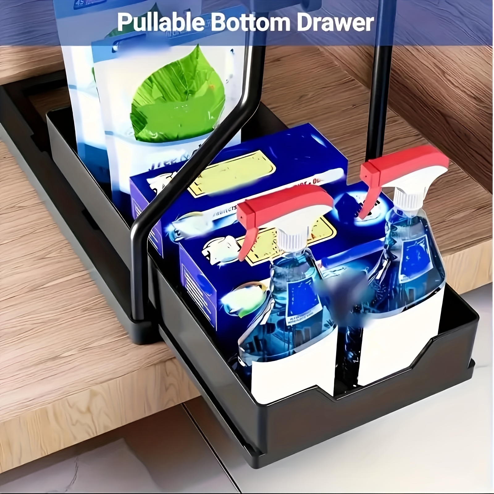 2-Pack Under Sink Organizer with Sliding Shelves, Black and White Plastic Storage Baskets for Bathroom and Kitchen Cabinets