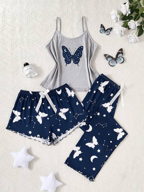 3pcs women print pajama set 3pcs pajama set print pajama set women pajama set cute sleep set summer sleepwear set
