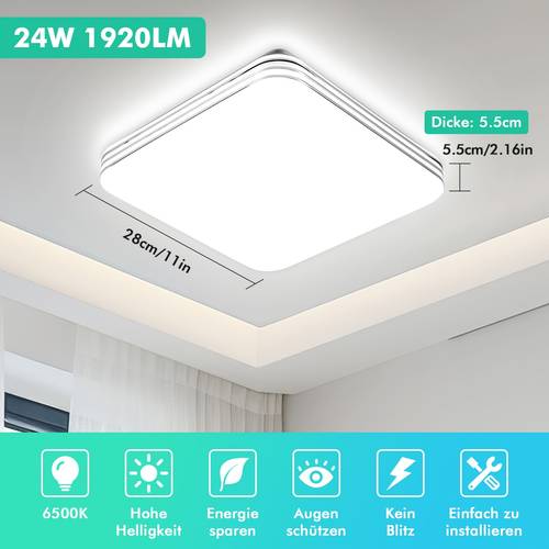 18W/24W/36W/48W Modern Ultra-Thin Square LED Ceiling Light Panel Suitable for Bathrooms, Kitchens, Bedrooms, Living Rooms, Offices - -Free & Glare- -Saving Lighting with, Semi-Recessed Installation for Home & Commercial Use