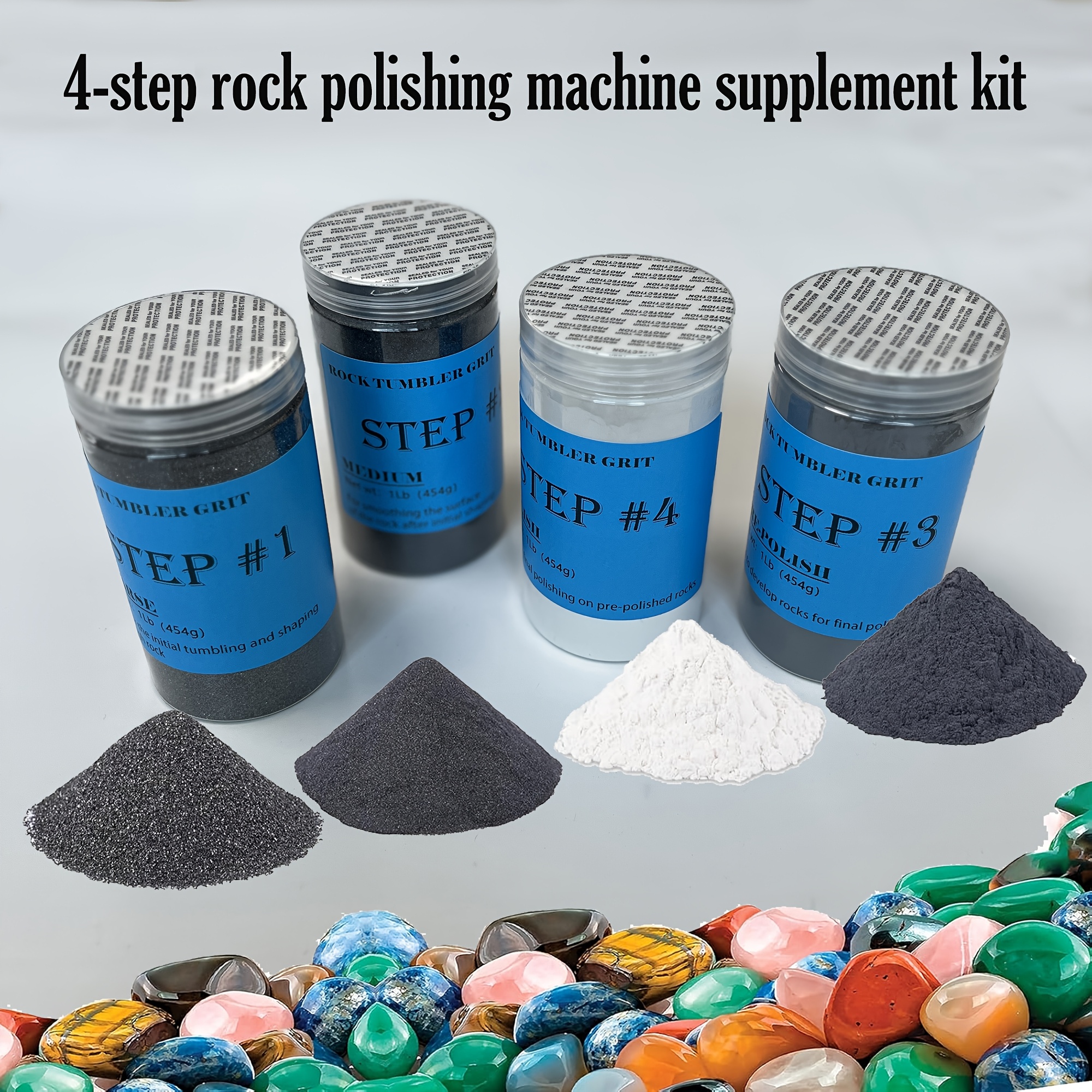 

4-step Rock Polishing Kit By Tceikcer - 4 Pound Set For Any & Stone Polisher, Includes Step #1, #2, #3, #4 - Your Gemstone Shine