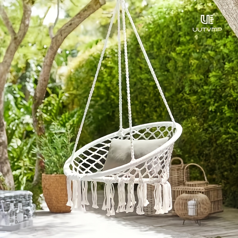  hanging chair hanging basket camping woven hanging basket swing leisure hanging basket chair garden hanging basket swing hanging chair with backrest balcony hanging basket suitable for leisure and entertainment balcony garden camping Product details 1