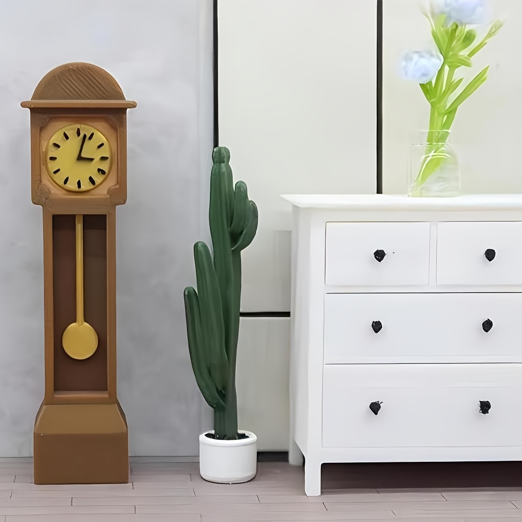 Image of Dollhouse Miniature Simulation - Mini Retro Standing Clock Model For Ob11 Living Room Scene, Home Decor, Dollhouse Accessory, Photography Prop
