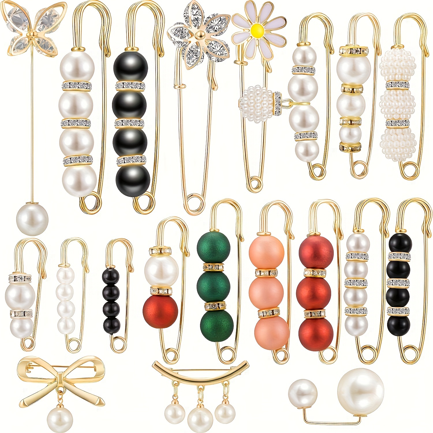 

Elegant 20pcs Pearl Brooch Set - Safety Pin Accessories For Women's Clothing, Sweaters, Shawls & Hats