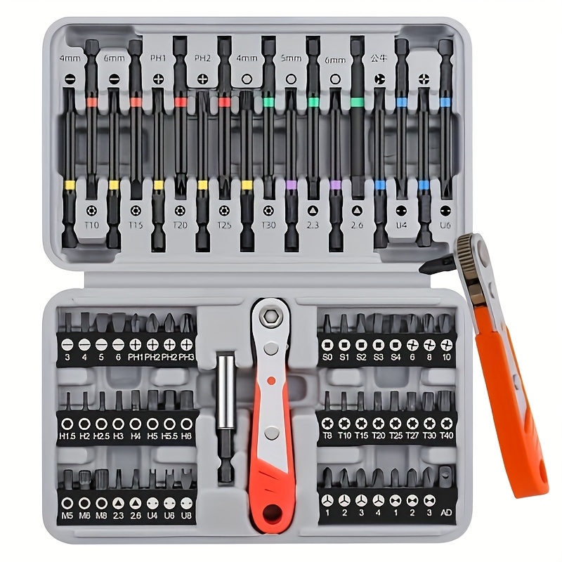 Juego de 68 piezas de puntas Torx de alta especificación con estuche metálico - Puntas hexagonales largas y cortas, destornilladores de cruz y Phillips, llave de trinquete y destornillador Torx para reparaciones en el hogar y proyectos DIY, kit de herramientas compacto, construcción duradera