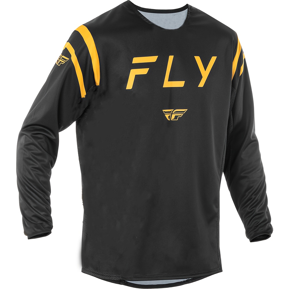 mens outdoor motorcycle riding sports jersey quick dry breathable long sleeve t shirt with fly design black with orange yellow accents polyester regular fit no pockets motorcycle riding gear quickdry jersey polyester jerse 0