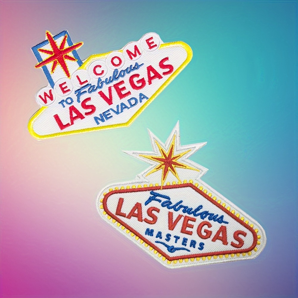 1 pieza parche bordado letrero bienvenida vegas aplique - Temu, image size:1000x1000
