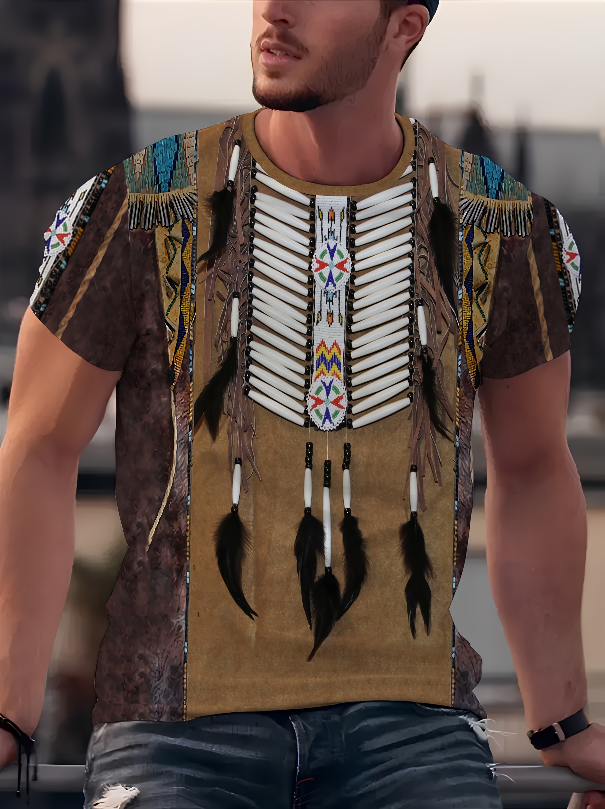 indian style tribal feather costume 3d graphic print mens Temu