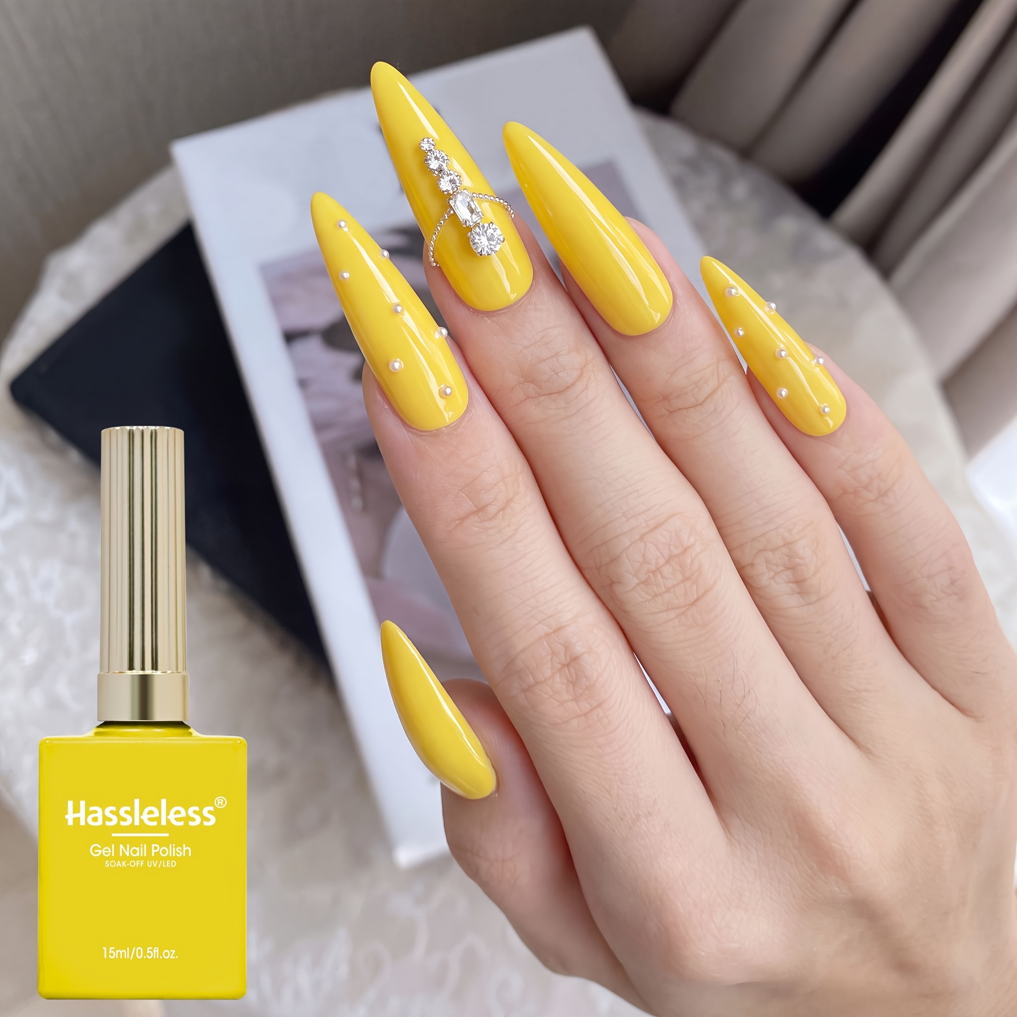 TEMU 1pc Gel Nail Polish 15ml Bow Glass Bottle | Gift Shiny Bright Strengthening Soak Off Sunflower Yellow | Long Lasting Up To Chip Resistant |