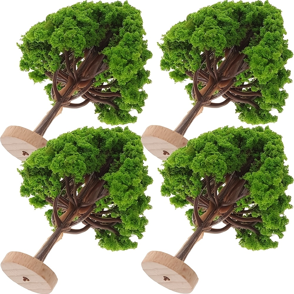 

4pcs Miniature Model Trees With Bases - Green Plastic, No Power Needed - Diy Crafts, Architectural Models & Landscape Decor