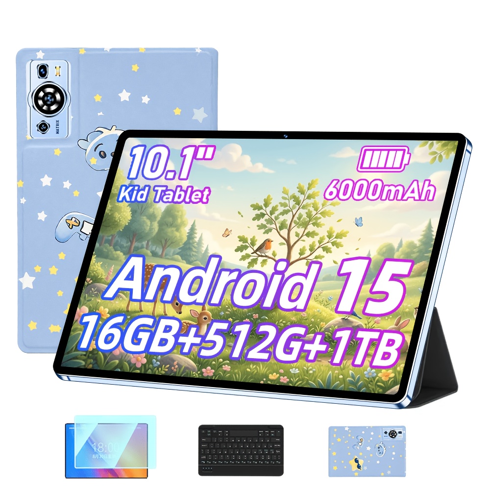 Image of Uxd 10.1 Inch Kids Tablet, 15, 16gb +512gb Rom, Large Hd Display, 6000mah Long , , Supports Up To 1tb Expansion, With Keyboard, Mouse, Stylus And Charging Cable