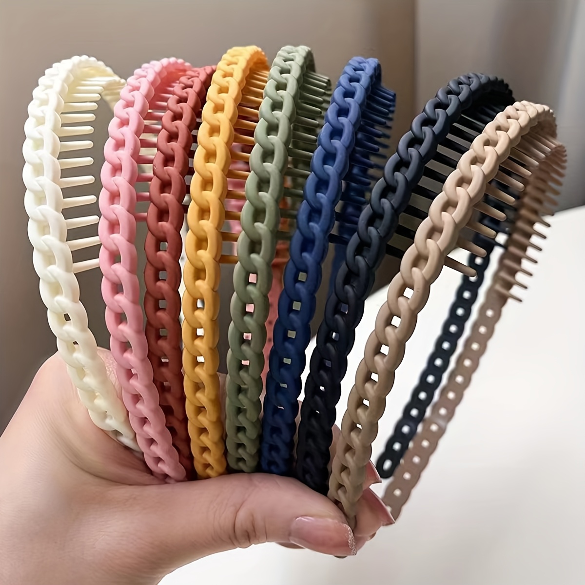8pcs Thin Hair Bands With Teeth, Plastic Headbands, Non-slip Teeth Comb Headbands - 8 Colors, Braided Thin Headbands Short Morandi Hair Additions