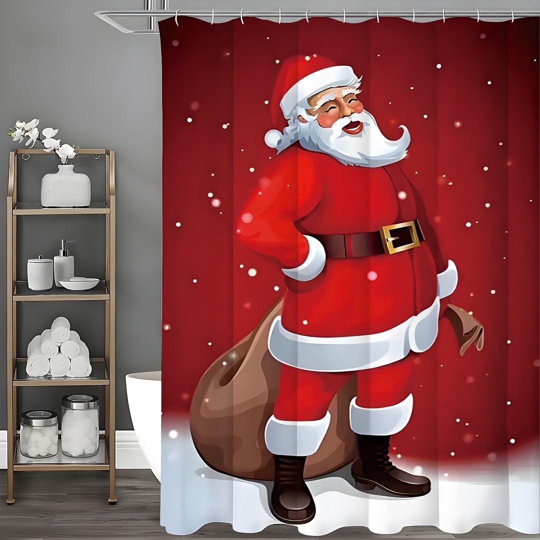 

Christmas Santa Claus Shower Curtain Set With 12 Hooks, Machine Washable Polyester Fabric, Water-resistant Festive Bathroom Decor With Cartoon Design, Grommet Top, All-season Holiday Arts Theme