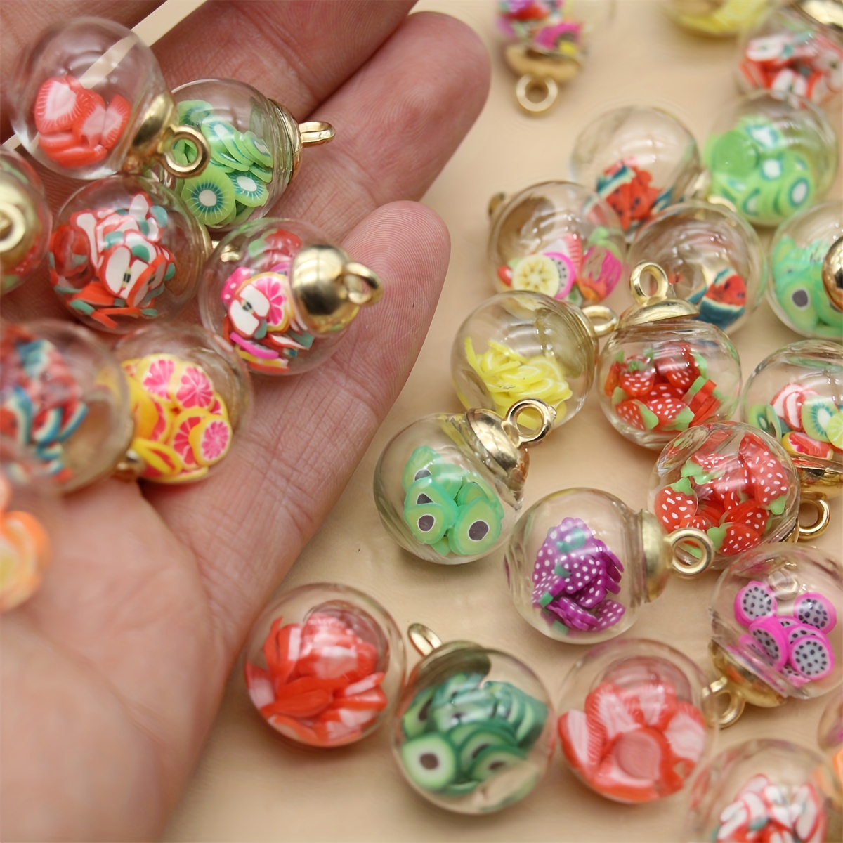 

20pcs Colorful Fruit Sliced Glass Ball Pendants For Diy Earrings, Bracelets, Necklaces, Hair Rings, Keychains, Car Interior Hanging Decoration