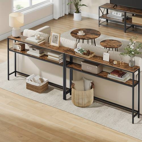 console table for hallway 2 tier sofa table 20 x 120 x 80cm hallway table with 2 shelves for living room bedroom rustic brown and ink black