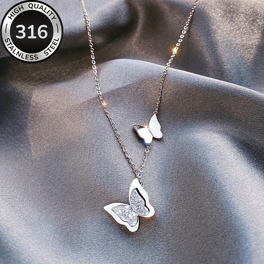 Women's Golden Butterfly Stainless Steel Necklace, Elegant Gift