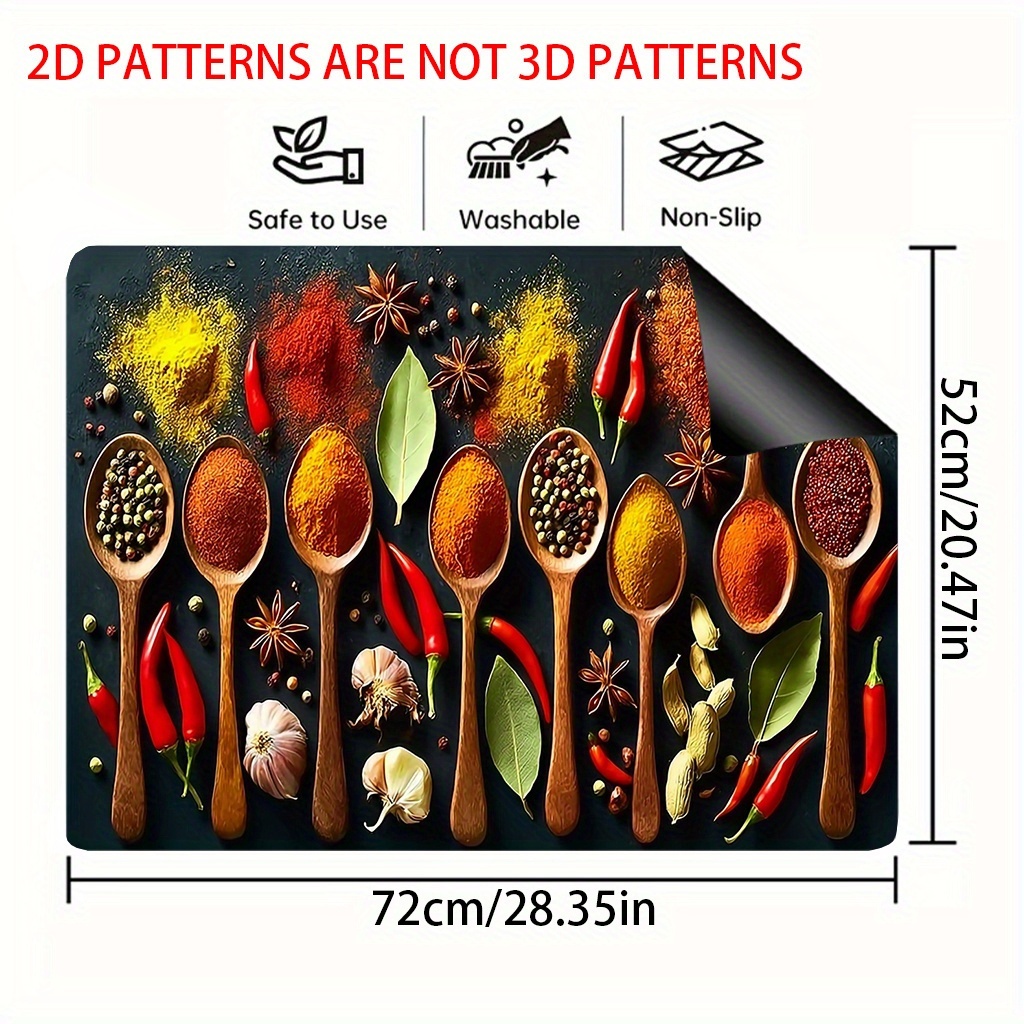 TEMU 1pc - Tapis de Cuisinière Compatible pour Plaques de Cuisson (//) - Motif Cuillère en Bois Épicé Protecteur de Cuisine, Décor de Plaque de