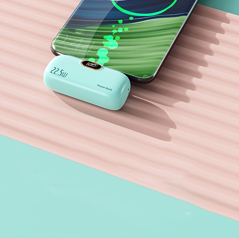 迷你便携充电宝5000毫安，带led电量显示，体积小巧容量大，22.5w超级快充，内置type-c接口，轻便易携，适用于三星/小米/ 等手机，应急备用电源, 旅行充电器,轻量化充电器,时尚移动电源,可靠的移动电源,usb-c 充电器,户外爱好者,科技爱好者 商品详情 4