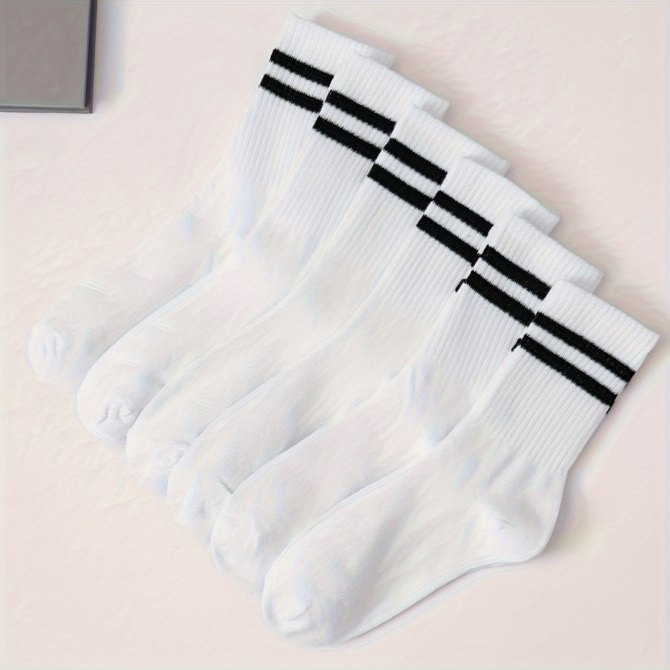 

6 Pairs Simple Striped Socks, Comfy & Breathable Mid Tube Socks, Women's Stockings & Hosiery