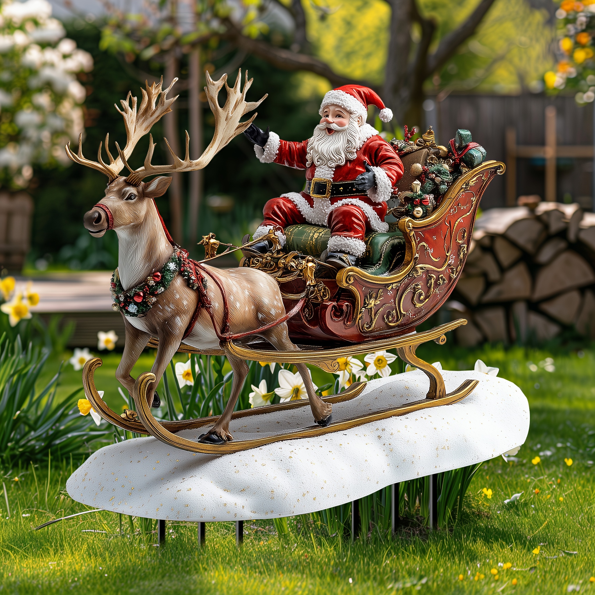 

Santa Claus & Reindeer Garden Stake - Acrylic Landscape Decor, 11.8"x7.9", Yard & Lawn Light Catching, Ideal Christmas Gift