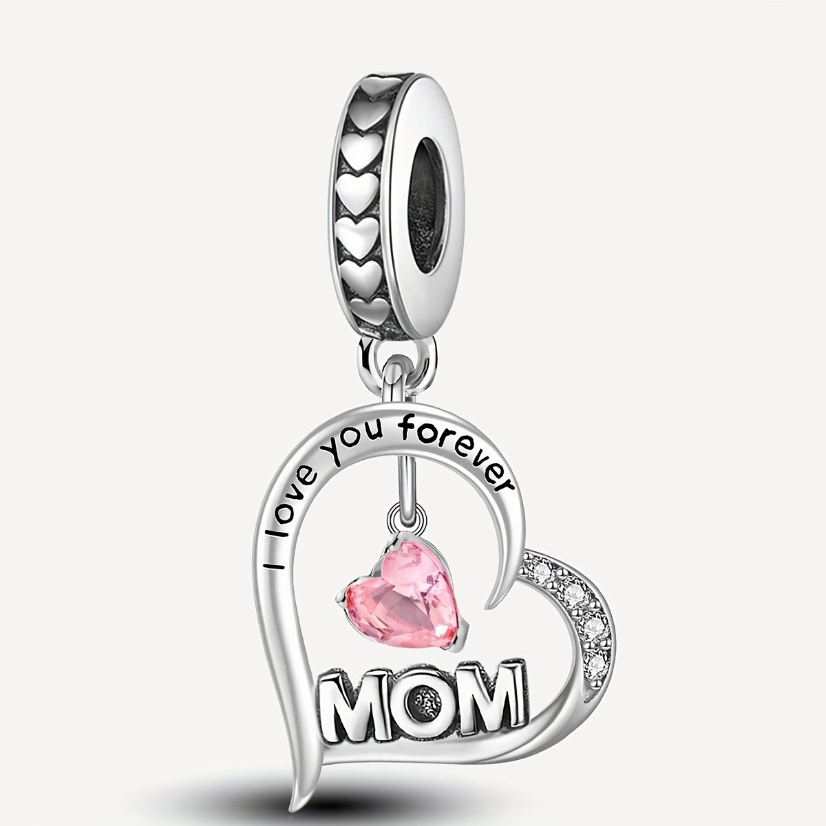 Image of 1pc 925 Silver Plated Love Mom Heart Shape Pendant Suitable For Bracelets Bangles And Necklaces Jewelry Making Additions Gifts For Women