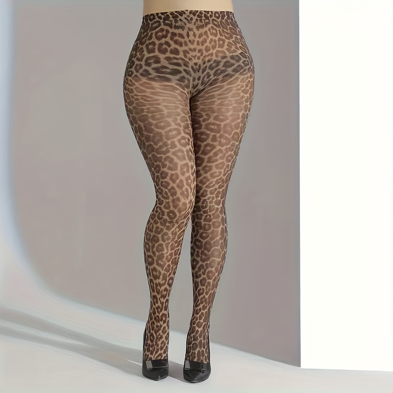 TEMU 1 Pair Of Plus Size Women's Printed Leopard Print Tights, To 200 Lbs