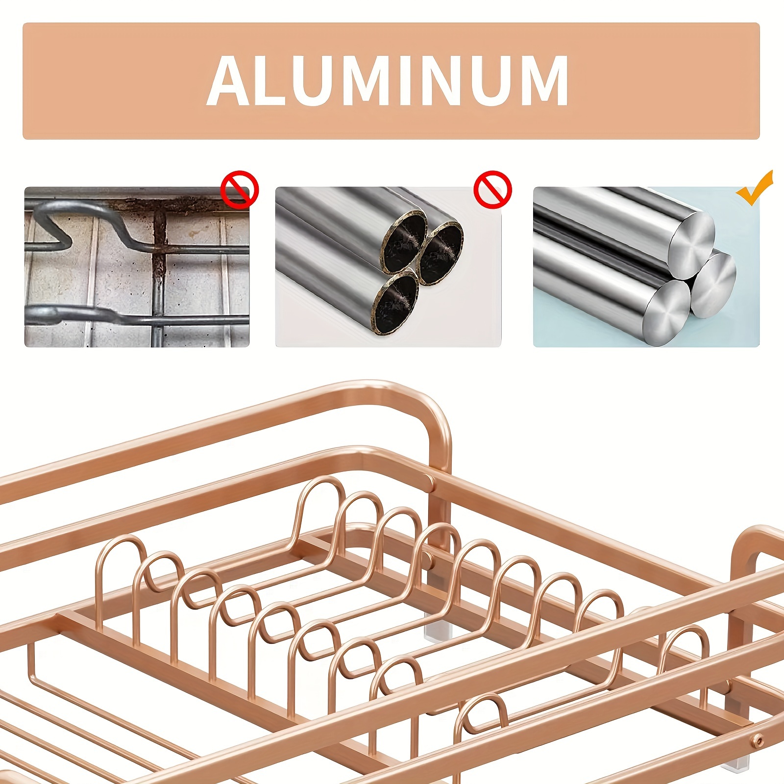 aluminum dish drying rack with cutlery holder and drip tray kitchen storage organizer for plates and utensils versatile tool gadget set for all holidays non electric and   details 2