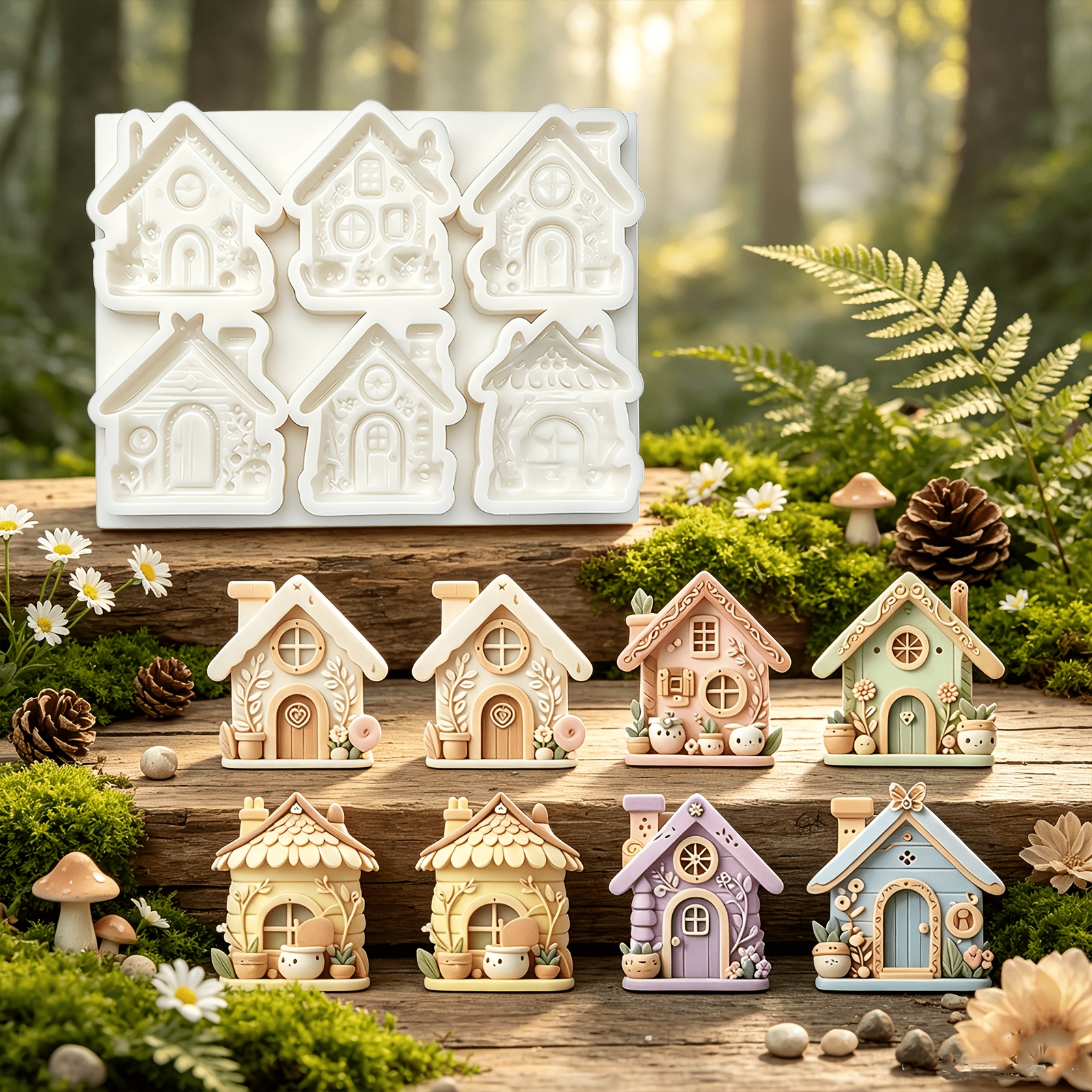 TEMU 1pc Of 6-chamber Exquisite Cottage Chocolate Fondant Mold, Vine And Leaf Cottage Candy Silicone Mold, Easy-to--grade, Dough Flower Glaze Jelly
