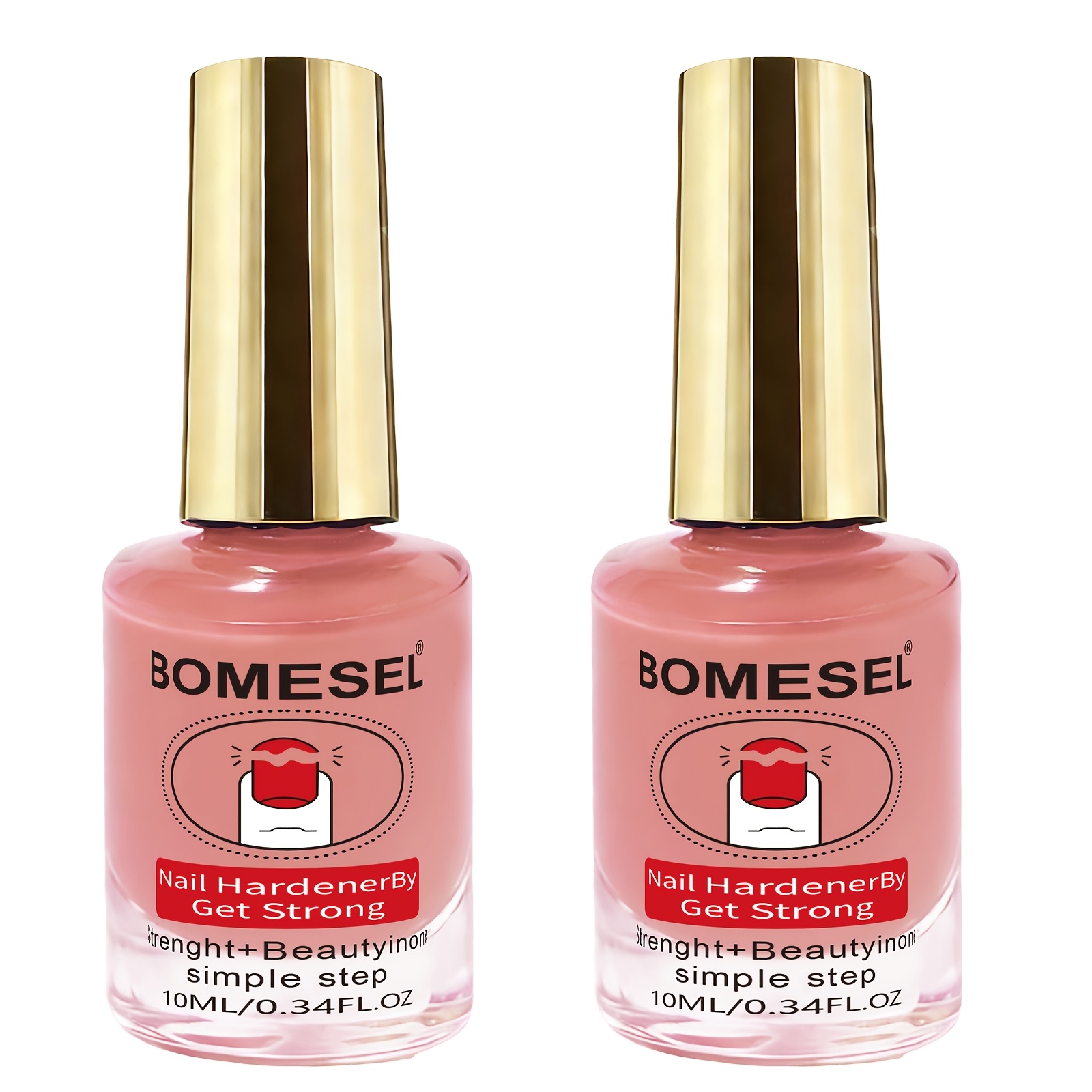 TEMU 2pcs Natural Pink Nail Hardener Nail Polish And Nail Polish Care Oil Suitable For Fragile Nails Quick Drying Formula Containing Vitamin E And