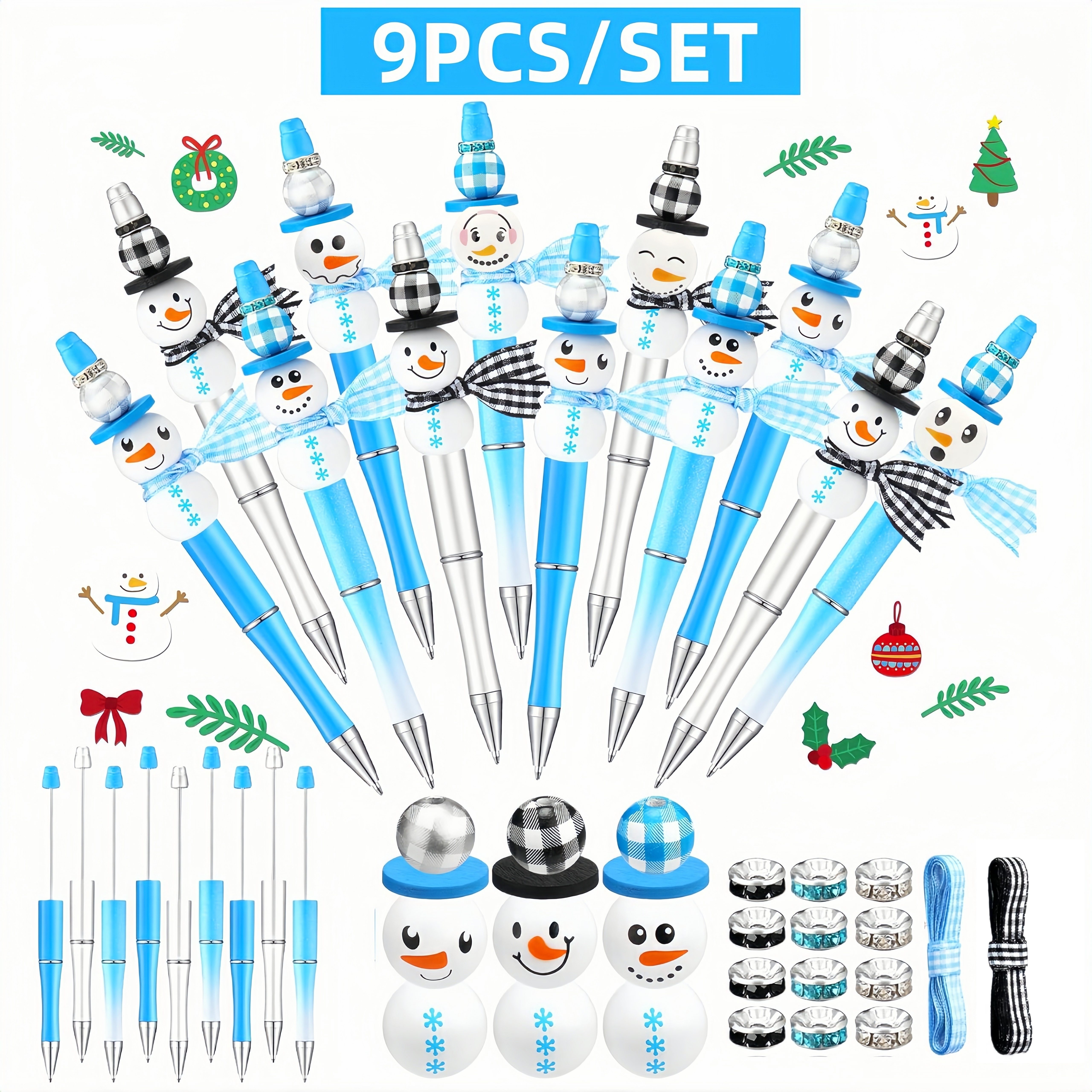 

9pcs Christmas Snowman Diy Beading Kit - Assorted , Ballpoint & Wooden Set Spacers For And Office Supplies