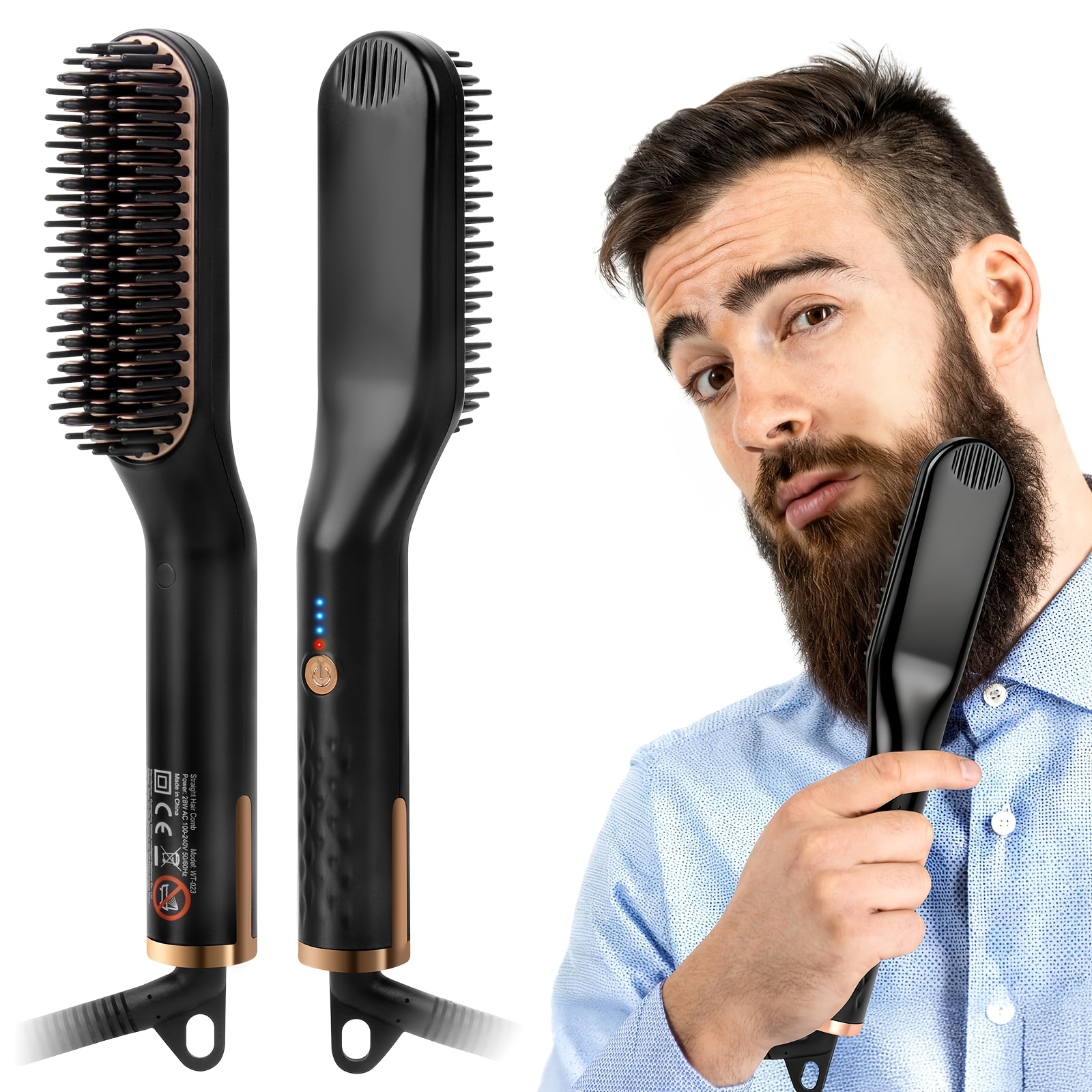Image of Upgraded 3 In 1 Hair Straightener Brush Beard Straightening Comb, Gifts For Men Him Dad Husband Birthday