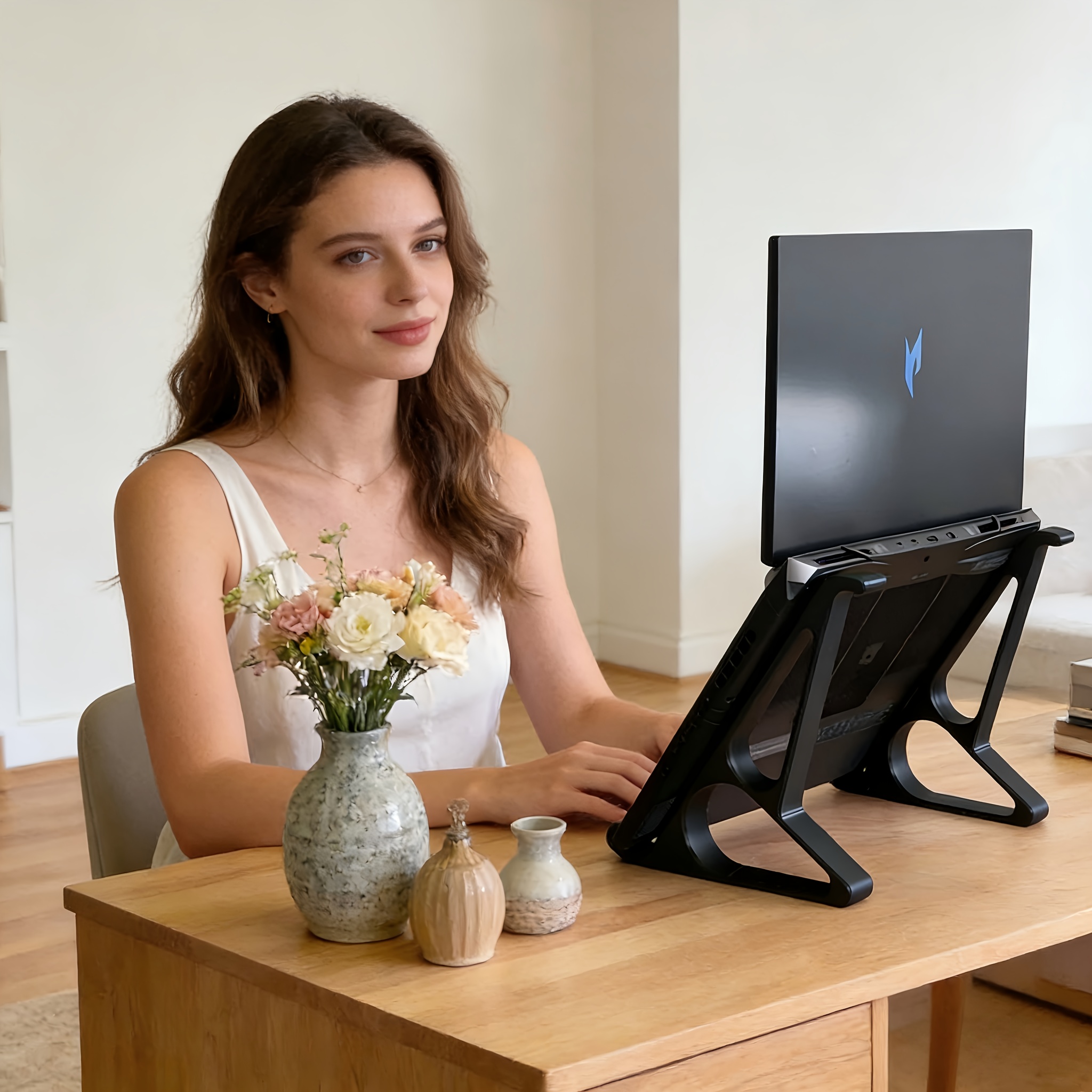 TEMU Supporto per laptop ad altezza regolabile, base ergonomica portatile 2-in-1, compatibile con Macbook/Air/Pro/Dell, raffreddamento ed elevazione,