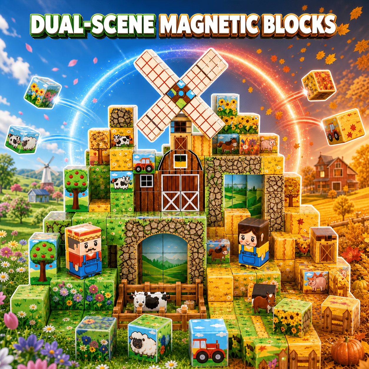 200pcs ZHENFINITY Magnetic Building Cubes, Dual-Scene Series