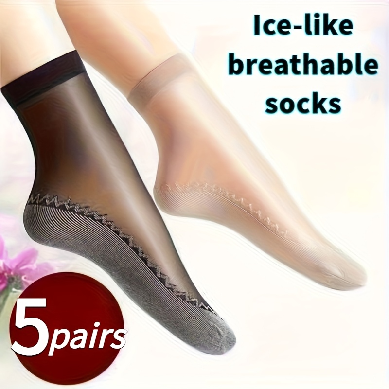 10 pairs of 5 pairs of ice-feeling breathable socks- stockings, Women's socks, spring, summer, autumn bottom, sweat-absorbent non-slip socks, flesh-colored anti-snagging Silky medium thin model