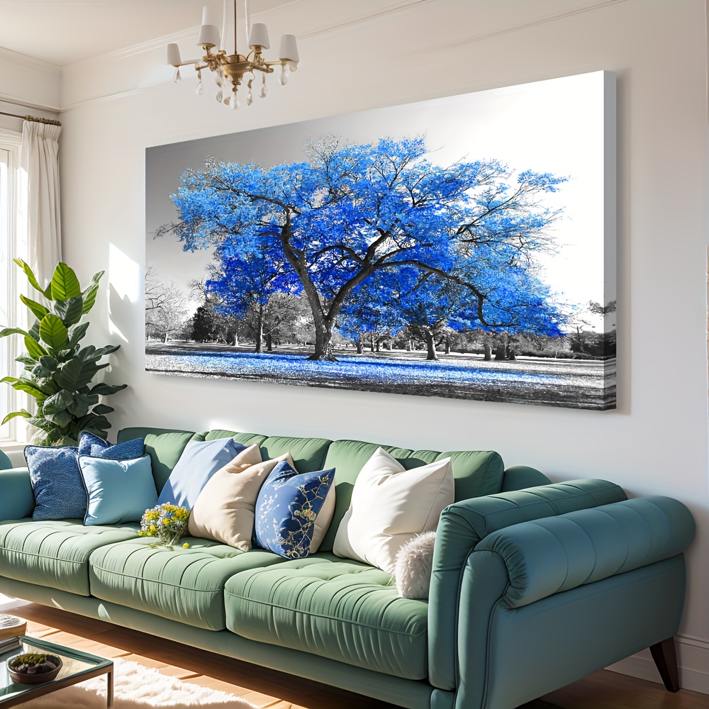 

Wall Art Painting Contemporary Blue Tree In Black And White Style Fall Landscape Picture Modern Giclee Stretched And Framed Artwork