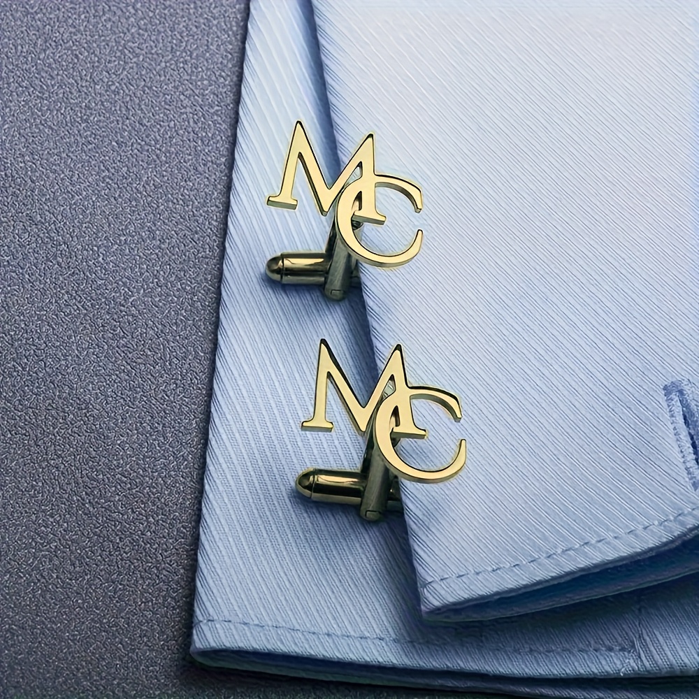 TEMU Personalized Stainless Steel Double-sided Letter Cufflinks, Men's Suit Cufflinks, Custom Jewelry Gift, Men's Holiday Gift, Wedding Gift