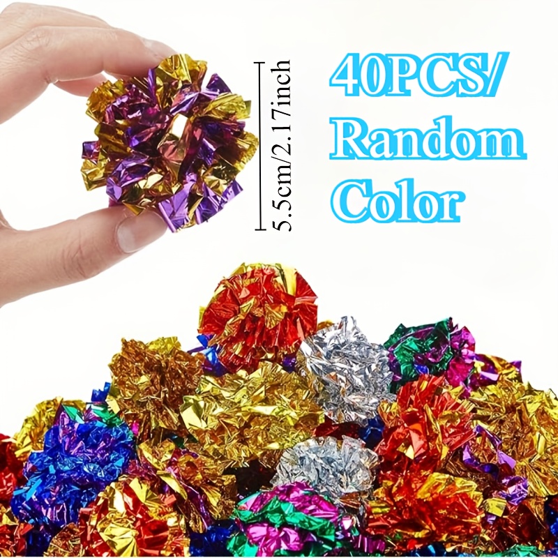 TEMU 40pcs Set Of Colored Colorful Crinkled Cat Toy Balls- Interactive Scratching And Chasing Game Set For Cats, Made Of Durable Plastic With Striped