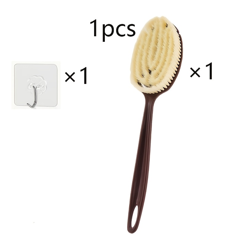 E-shop 1 Peelingbürste + 1 Haken, mit weichen Naturborsten, doppelseitige Duschbürste mit langem Stiel, Rückenbürste, Körperpeelingbürste zum oder