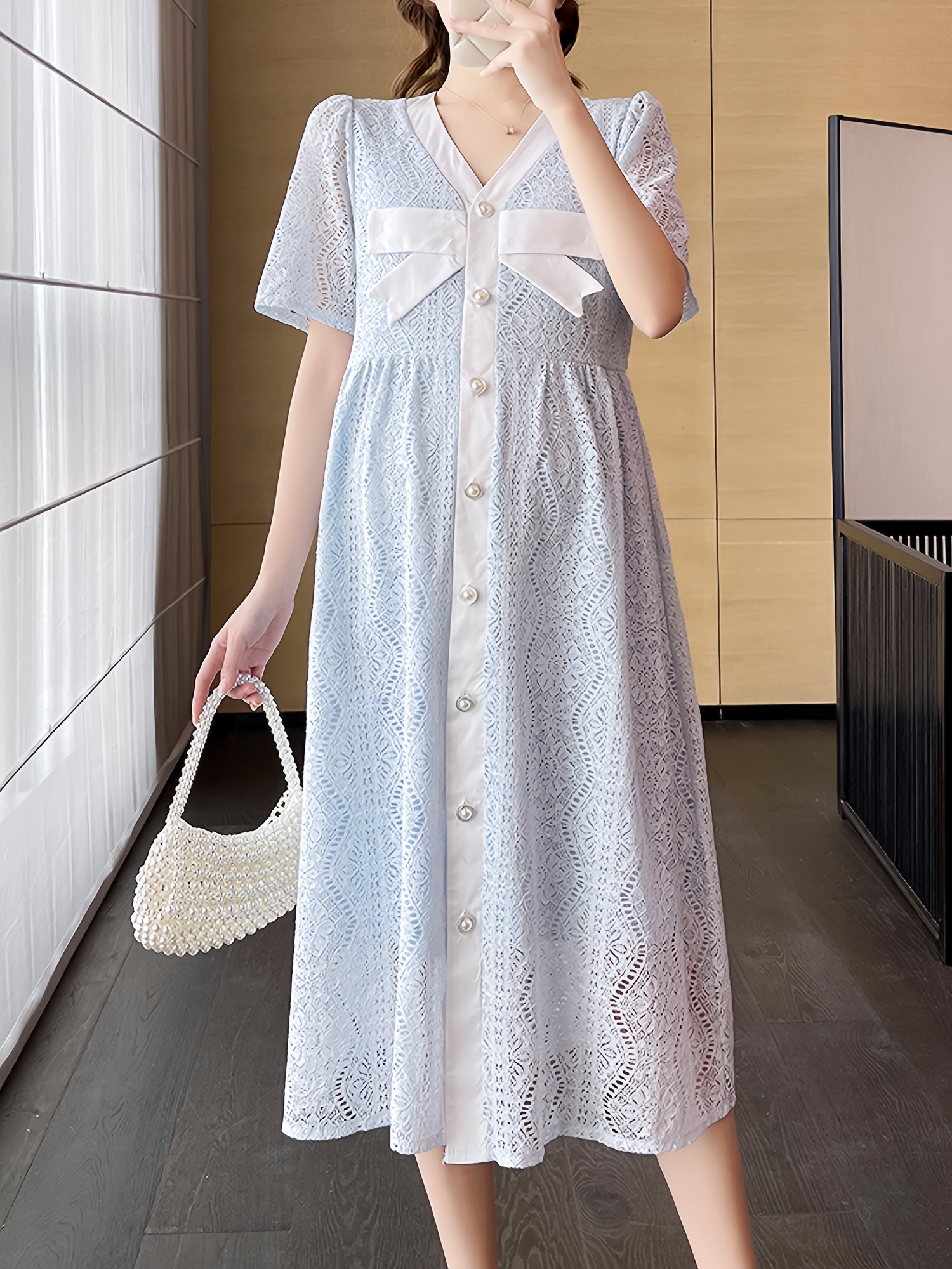 new summer maternity dress fashionable v neck bow lace dress - Temu Bahrain